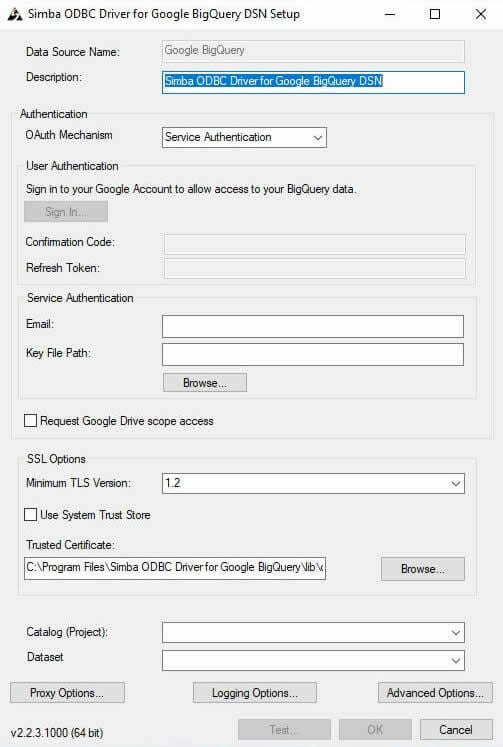 BigQuery ODBC - Settings